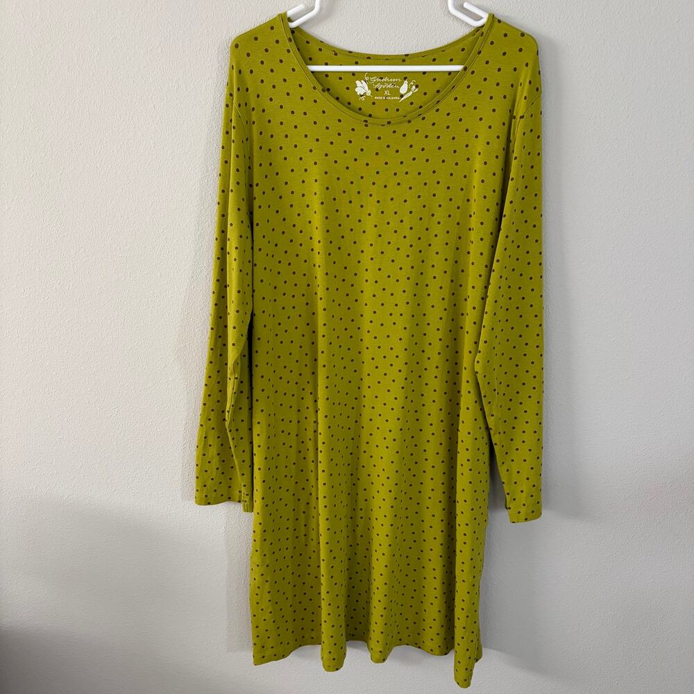 Gudrun Sjoden Green Polka Dot Long Sleeve Cotton Dress (XL)